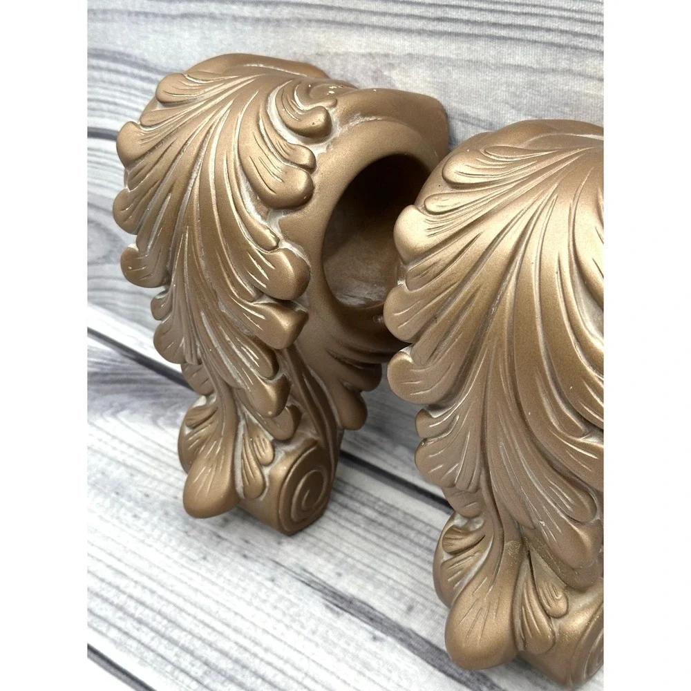 PAIR OF‎ VINTAGE GOLD RESIN WALL CORBEL DRAPERY SCONCES CURTAIN ROD SWAG HOLDERS